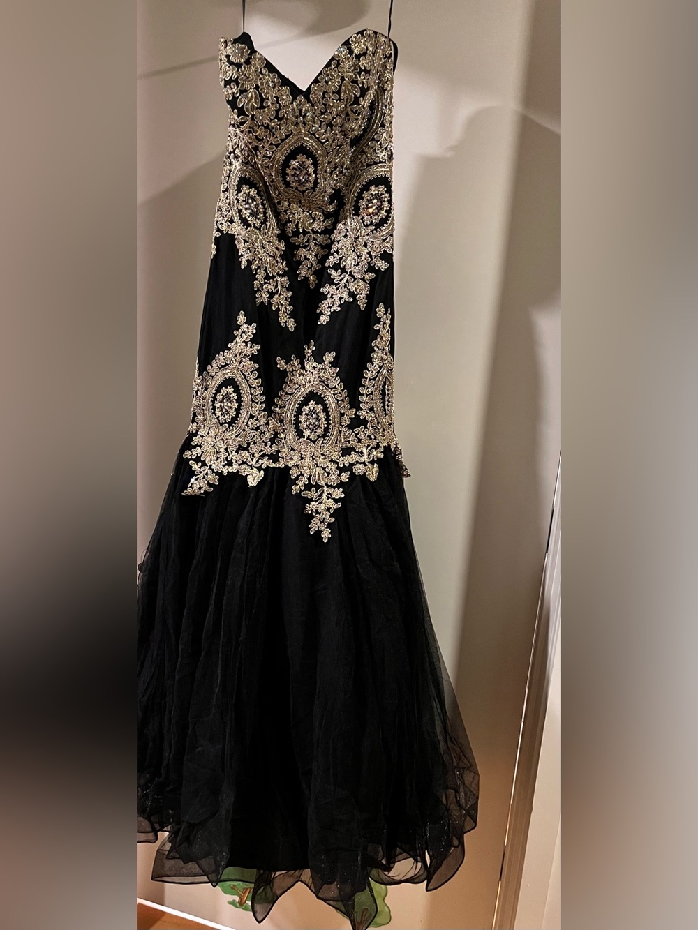 Black Gown with Gold Embroidered Appliqué